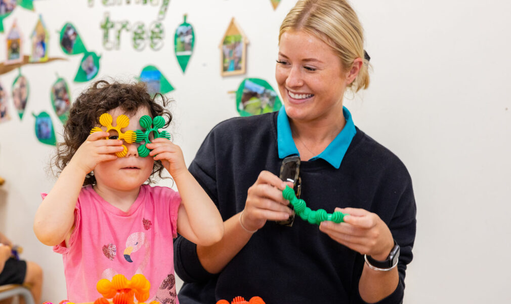 Child and educator playing together at Newcastle West early education centre
