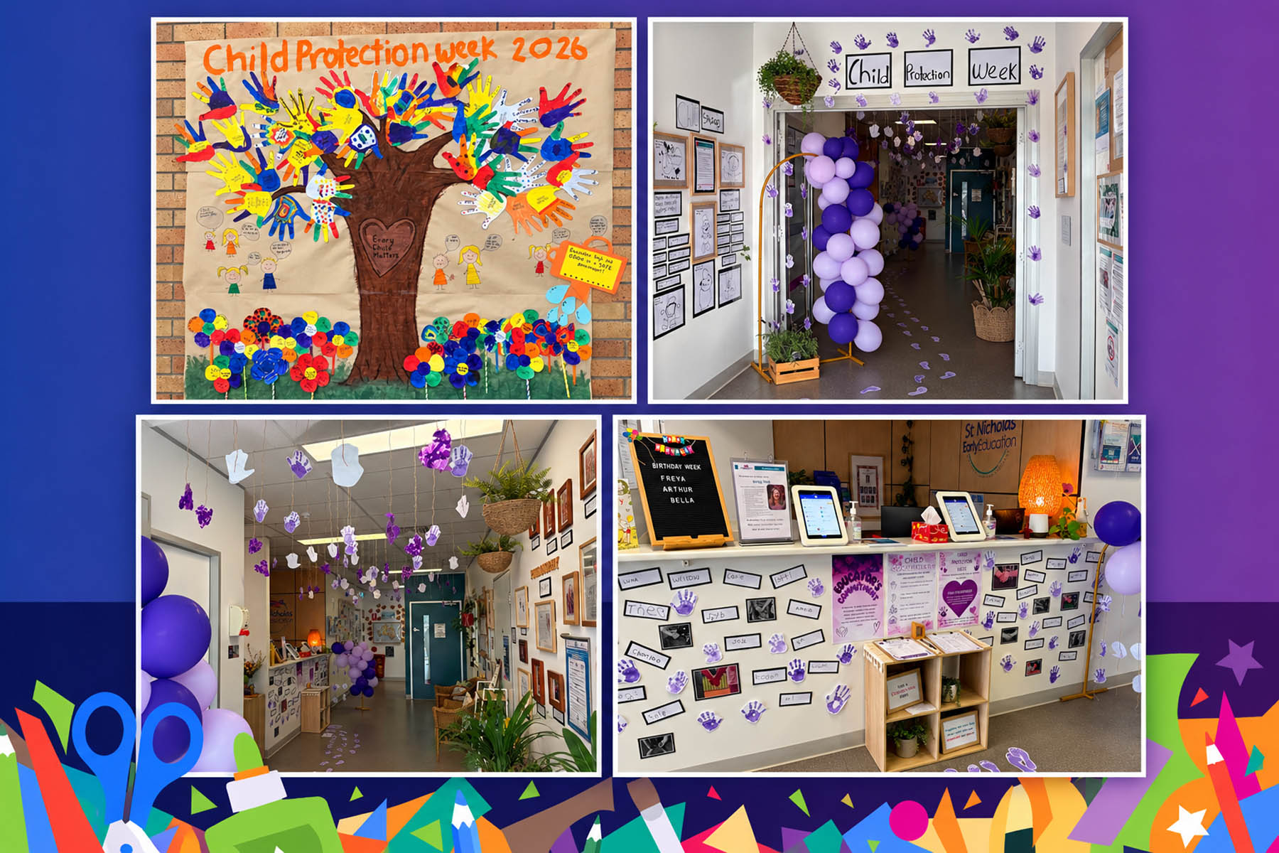 Crafts trees and hallway displays